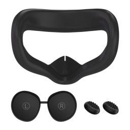 Masque pour les yeux en silicone VR + housse de protection pour objectif + chapeau de joystick, pour Oculus Quest 2 (noir)
