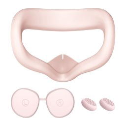 Masque pour les yeux en silicone VR + housse de protection pour objectif + chapeau de joystick, pour Oculus Quest 2 (rose)