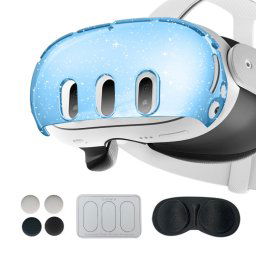 Pour Meta Quest 3 PC Coque de protection, style : 7 en 1 (bleu transparent pailleté)