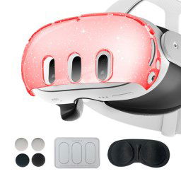 Pour Meta Quest 3 PC Coque de protection, style : 7 en 1 (rouge transparent pailleté)