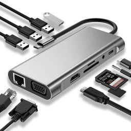 HUB USB C, Adaptateur USB C 11 en 1 Dongle avec 4K HDMI, VGA, Type C PD, USB3.0, Ethernet RJ45, Lecteur de carte SD/TF, AUX 3,5 mm, Station d'accueil compatible avec MacBook Pro/Air, Autre Type CAppareils portables