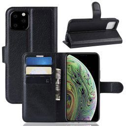 Portefeuille en cuir PU avec support en cuir PU Étui mobile pour iPhone 11 Pro (noir)