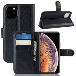 Portefeuille en cuir PU avec support en cuir PU Étui mobile pour iPhone 11 Pro Max (Noir)