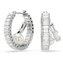 Anneaux d'oreilles Ariana Grande x Swarovski, Crystal Pearl, Taille baguette, Blanches, Métal rhodié female