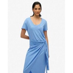 Superdry - Robe portefeuille mi-longue effet flammÃ© - Clochette-Bleu Bleu 44 female