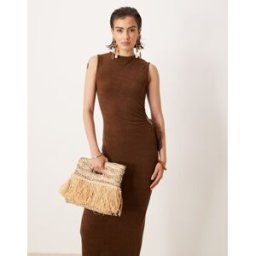 ASOS DESIGN - Robe longue sans manches en tissu Ã©ponge Ã dÃ©coupe latÃ©rale - Chocolat-Marron Marron 38 female