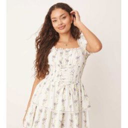 Miss Selfridge Petite - Robe corset courte avec imprimÃ© fleuri style papier peint - Bleu-Multicolore Multicolore 40 female