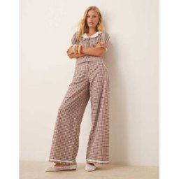 Neon Rose - Pantalon large d'ensemble Ã carreaux vichy - Marron Marron 44 female