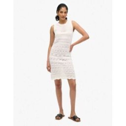 Superdry - Robe courte en maille au crochet - Blanc cassÃ© dÃ©sert Blanc 44 female