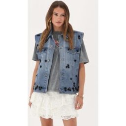 Gilet en denim bleu avec des fleurs en sequin My Jewellery Bleu femme