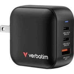 Verbatim Mini GaN Charger Adaptateur de voyage 70 W 1x USB-A, 2x USB-C® Power Delivery 3.0, QC 3.0, QC 4+ noir chargeur rapide, GaN, avec adaptateur pour