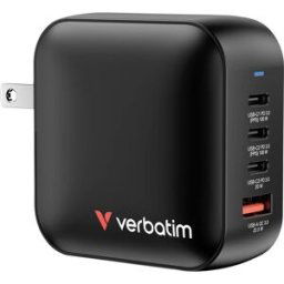 Verbatim Mini GaN Charger Adaptateur de voyage 100 W 1x USB-A, 3x USB-C® Power Delivery, Power Delivery 3.0, QC 3.0 noir chargeur rapide, GaN, avec adaptateur