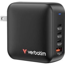 Verbatim Mini GaN Charger Adaptateur de voyage 165 W 1x USB-A, 3x USB-C® Power Delivery, USB PD 3.1, QC 3.0 noir chargeur rapide, GaN, avec adaptateur pour
