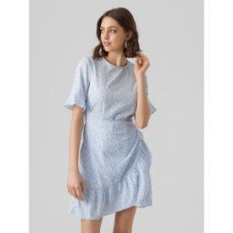 Vero Moda Robe courte Regular Fit Imprimé all over Col rond Manches 2/4 bleu M female