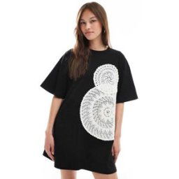 ASOS DESIGN - Robe t-shirt courte en crochet - Noir Noir 36 female