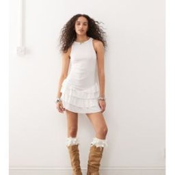 Collusion - Robe ultra courte en maille pointelle avec naud contrastant - Blanc Blanc M female