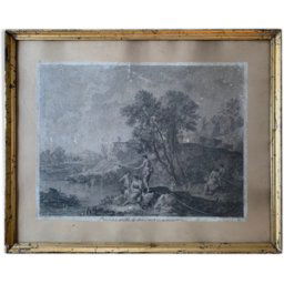 ART Francesco Zuccarelli, scène de pêche, gravure, XVIIIème siècle noir 45x2x32