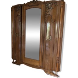 Ensemble lit, armoire, table de chevet Art déco/Art nouveau marron 162x55x200