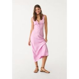Stradivarius FR Stradivarius Robe midi satinée dentelle Rose pastel M