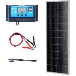 VEVOR Kit Panneau Solaire Monocristallin 100 W, Panneau Solaire 12 V + Contrôleur de Charge Module PV Monocristallin à Haute Efficacité 23 % Étanche IP68 pour Maison, Camping-car, Bateau, Hors-réseau