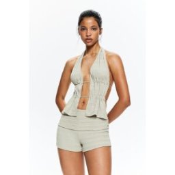 Pull&Bear Top Rustique Encolure Américaine Vert clair XS female