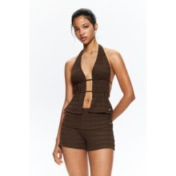 Pull&Bear Top Rustique Encolure Américaine Chocolat XS female