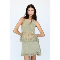Pull&Bear Top En Maille Ajouré En Bas Kaki M female