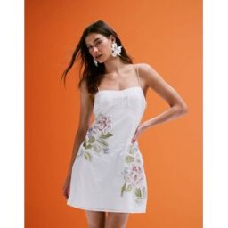 ASOS DESIGN - Robe caraco courte et brodÃ©e avec dÃ©tail fleur Ã volants - Blanc Blanc 46 female