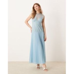 ASOS DESIGN - Robe mi-longue avec corsage en dentelle et jupe plissÃ©e - Bleu givrÃ© Bleu 34 female