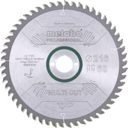Lame de scie circulaire au carbure Metabo multi cut - professional, 216x30, Z60 FZ/TZ, 5°neg. 628083000 216 x 30 x 1.8 mm Nombre de dents: 60 1 pc(s)