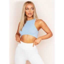 Missy Empire Racer Ribbed Curved Hem Crop Top Bleu 14 (L) Female