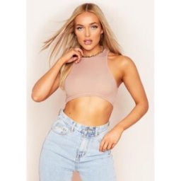 Missy Empire Racer Ribbed Curved Hem Crop Top Sable 14 (L) Female