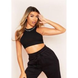 Missy Empire Racer Crop Top Noir 14 (L) Female