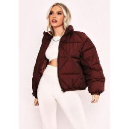 Missy Empire Quilted Logo Padded Puffer Coat Chocolat 12 (M) Female