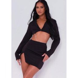 Missy Empire Chain Detail Cropped Blazer Co-Ord Noir 12 (M) Female