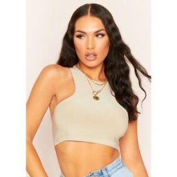 Missy Empire Racer Crop Top Beige 14 (L) Female