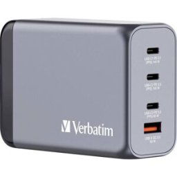 Verbatim GNC-240 GaN Adaptateur de voyage 240 W 1x USB-A, 3x USB-C® Power Delivery, USB PD 3.1, QC 3.0 gris GaN, avec adaptateur pour lEurope, avec adaptateur