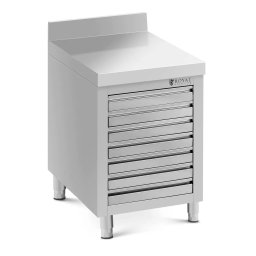 Meuble bas en inox - 50 x 70 cm - 185 kg - 7 tiroirs pour pâtons de pizza - avec dosseret - Royal Catering
