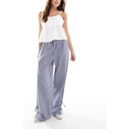 Wednesday's Girl - Pantalon Ã carreaux vichy avec liens sur les cÃ´tÃ©s - Bleu marine Bleu marine XS female