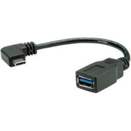 ROLINE Câble USB 3.2 Gen 1 type C coudé à 90° - A, M/F, noir, 0,15 m