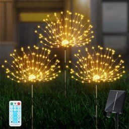 1 glisser 3 lumière chaude 360 LED lampe de feu d'artifice solaire herbe Globe pissenlit Flash chaîne avec télécommande