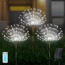 1 glisser 3 lumière blanche 360 LED lampe de feu d'artifice solaire herbe Globe pissenlit Flash chaîne avec télécommande
