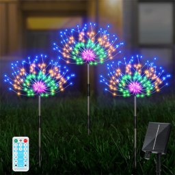 1 glisser 3 couleurs lumière 360 LED feux d'artifice solaires lampe herbe Globe pissenlit Flash chaîne avec télécommande