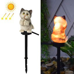 Résine à énergie solaire Shape de chat Paysage Lumière en plein air LED Garden Light Light (gris-c)