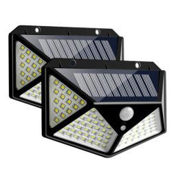 2 PCS 100 LED Patio extérieur Applique murale à induction solaire Balcon réglable Éclairage de jardin Petit réverbère