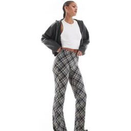 Noisy May Tall - Pantalon Ã carreaux Ã©vasÃ© - Noir Noir S female