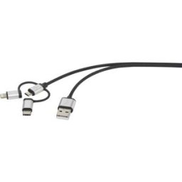 Renkforce Apple iPad/iPhone/iPod, USB 2.0 [1x USB 2.0 type A mâle - 1x USB 2.0 mâle Micro-B, Dock mâle Lightning, USB-C® mâle] 0.50 m gris foncé gainé