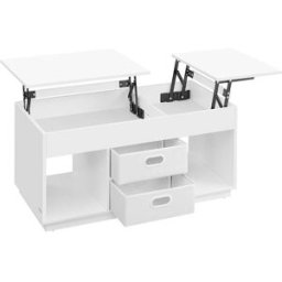 VASAGLE Table basse avec 2 tiroirs et compartiments cachés, Blanc Neige