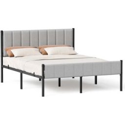 VASAGLE Cadre de lit avec tête rembourrée en acier, Gris Tourterelle / 160l x 200L cm