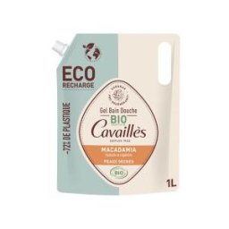 Cavaillès Gel Bain et Douche Huile de Macadamia Peaux Sèches Bio Éco-Recharge 1 L - Sachet 1000 ml